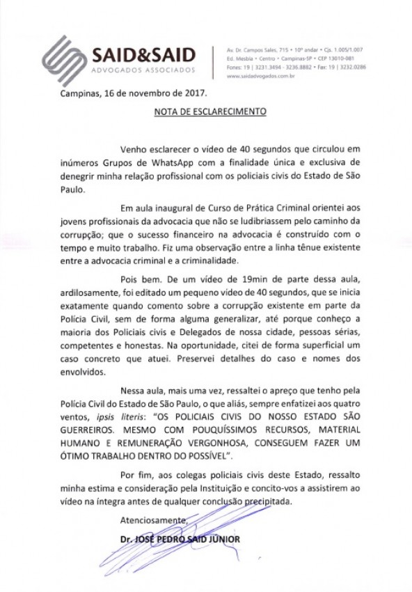 NOTA DE ESCLARECIMENTO