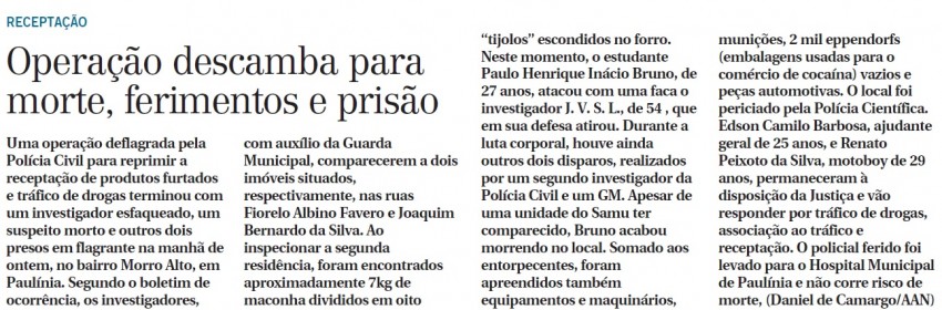 OPERAÇÃO DESCAMBA PARA MORTE, FERIMENTOS E PRISÃO - MATÉRIA PUBLICADA NO JORNAL CORREIO POPULAR NO DIA 11/04/2018