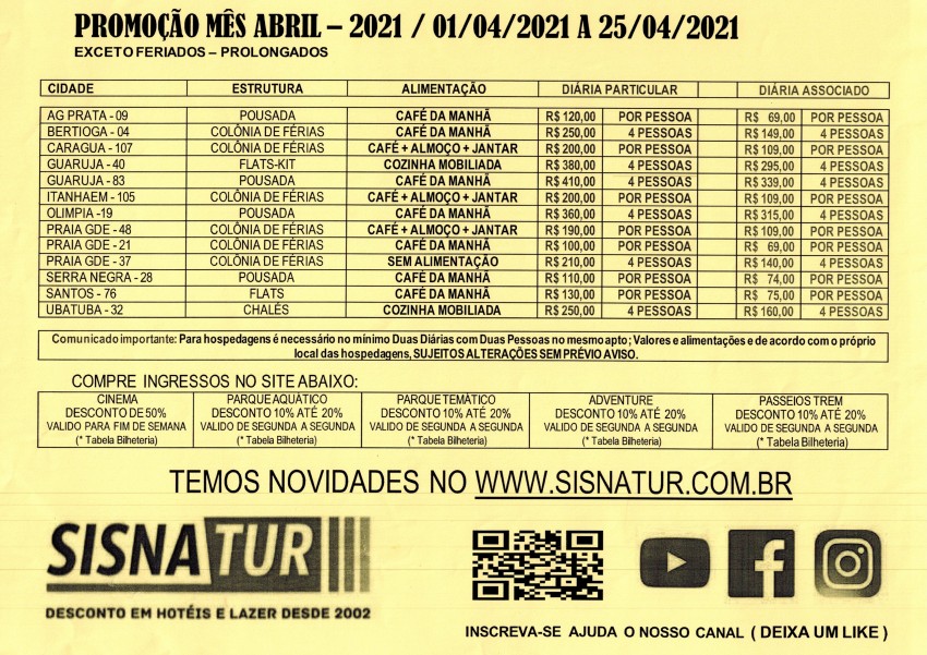 TARIFÁRIO SISNATUR ABRIL/2021
