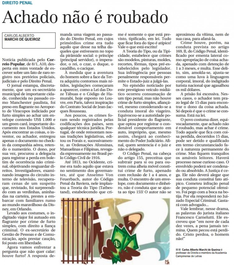 MATÉRIA PUBLICADA NO JORNAL CORREIO POPULAR NO DIA 16-1-17 PELO ADVOGADO DO SINPOL CAMPINAS DR. CARLOS ALBERTO MARCHI DE QUEIROZ