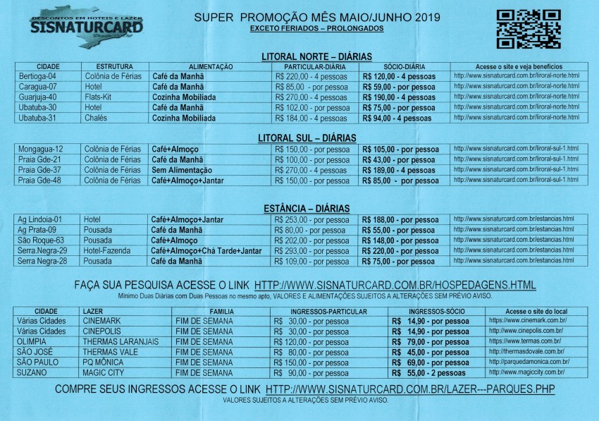 SISNATUR MÊS DE JUNHO/2019 - TARIFÁRIO