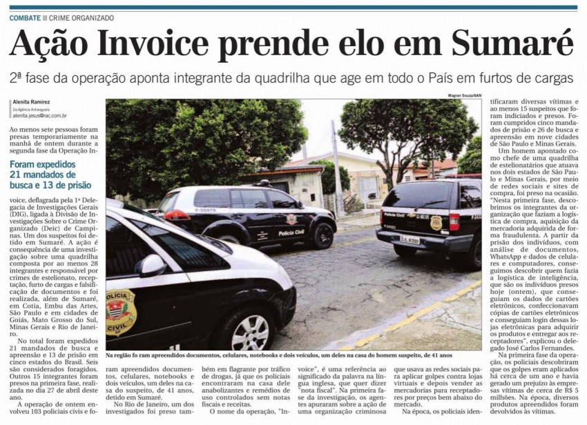AÇÃO INVOICE PRENDE ELO EM SUMARÉ