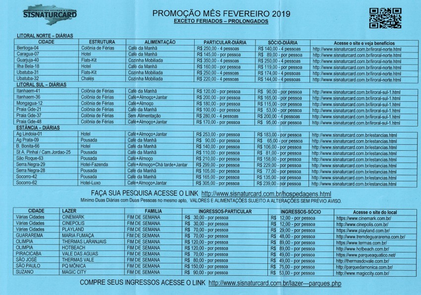 TARIFÁRIO FEVEREIRO/2019 - SISNATUR