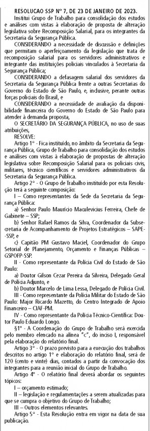 SSP DA ANDAMENTO DO NOSSO PRINCIPAL ITEM DA PAUTA DE REIVINDICAÇÕES