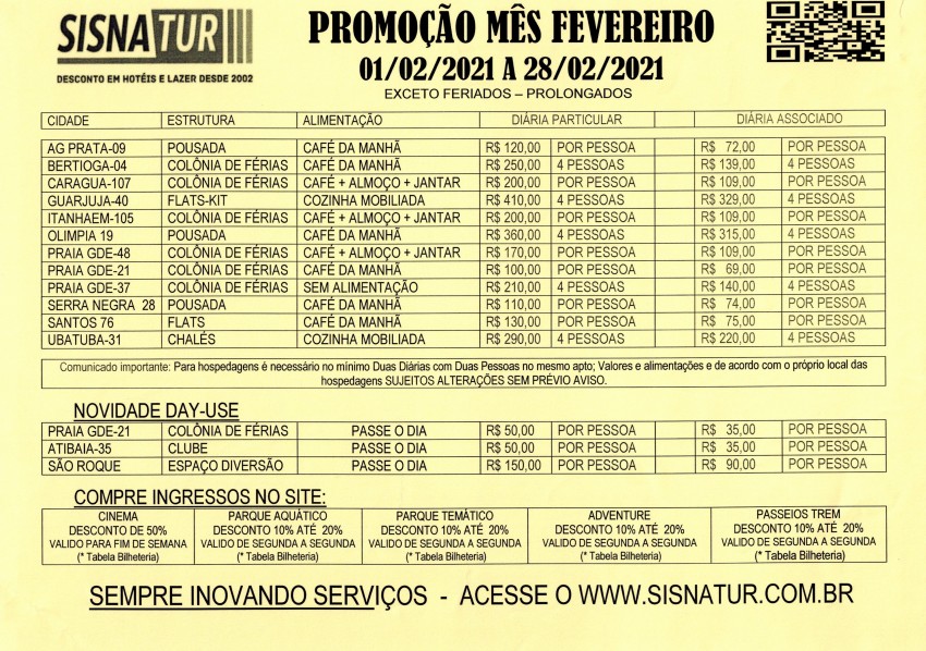 TARIFÁRIO SISNATUR - FEVEREIRO/2021